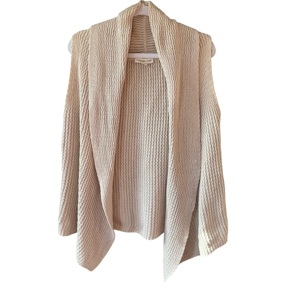Coldwater Creek Beige Open Front Cardigan Size M Neutral Minimalist Classic Knit